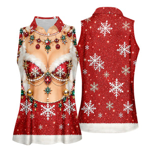 Jeweled Glitter Bra Christmas Golf Shirt, Womens Golf Apparel, Golf Shirts For Women