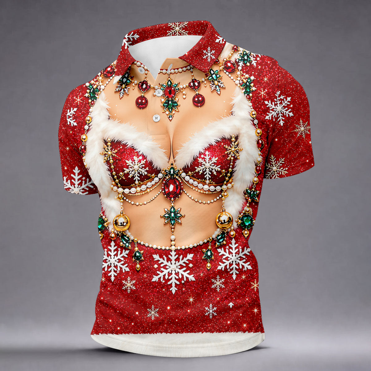 Jeweled Glitter Bra Christmas Golf Shirt, Golf Polo For Men, Mens Holiday Golf Shirts