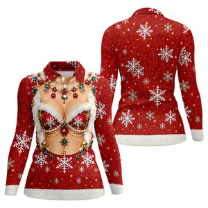 Jeweled Glitter Bra Christmas Golf Shirt, Womens Golf Apparel, Golf Shirts For Women