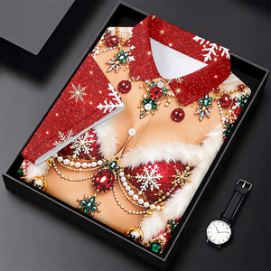 Jeweled Glitter Bra Christmas Golf Shirt, Womens Golf Apparel, Golf Shirts For Women