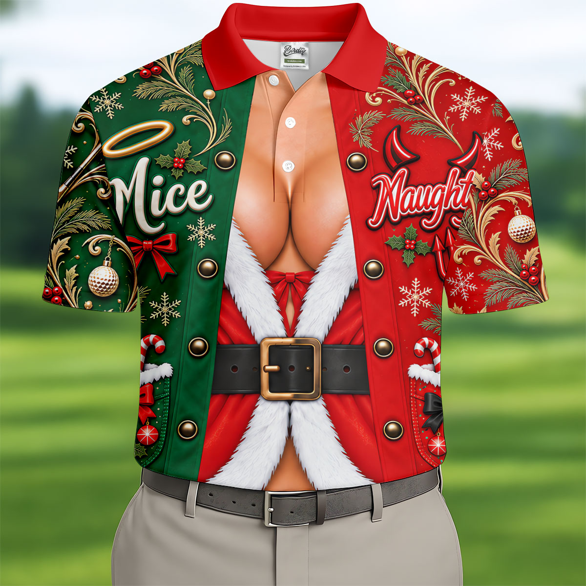 Nice Naughty Busty Santa Christmas Golf Shirt, Golf Polo For Men, Golf Gifts For Men