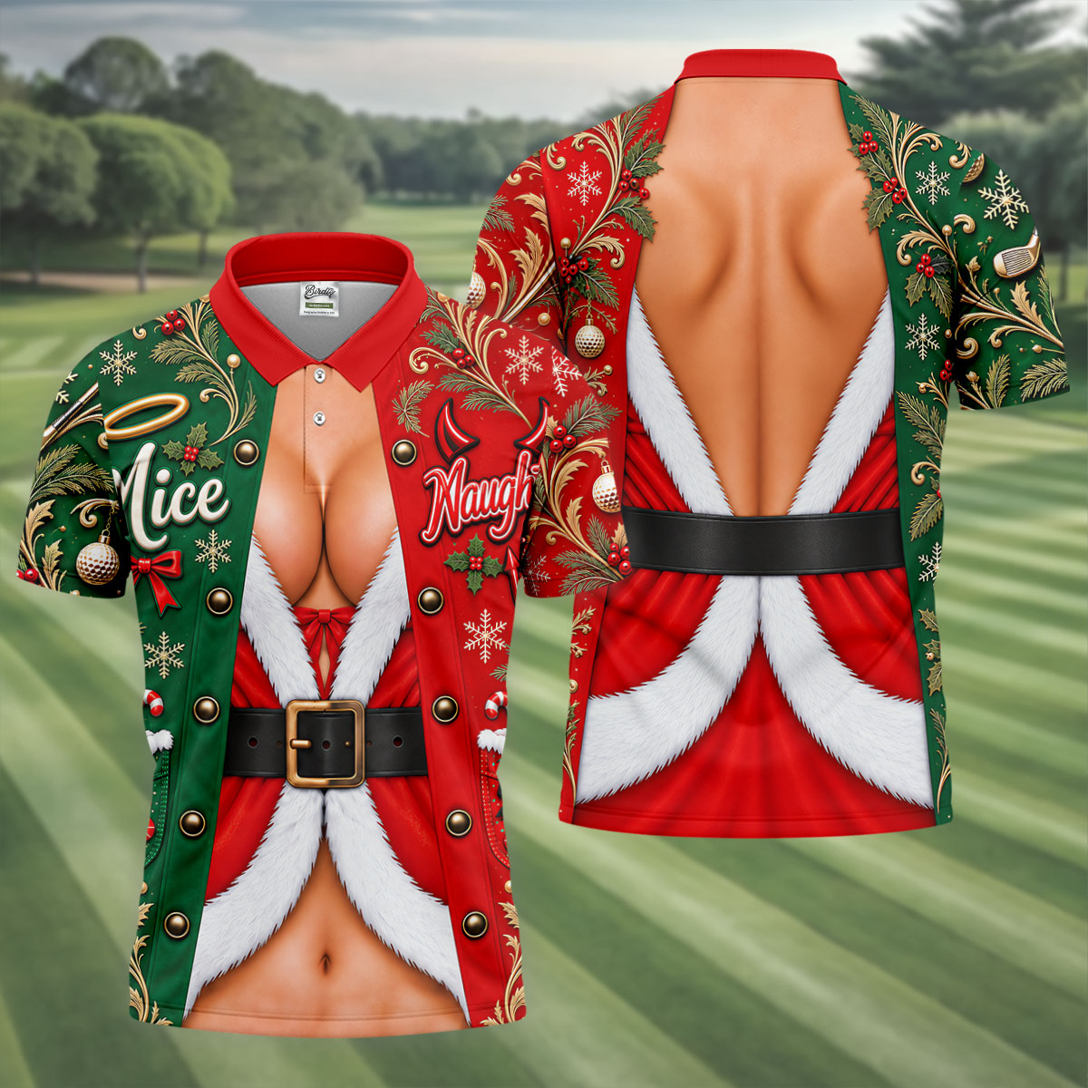Nice Naughty Busty Santa Christmas Golf Shirt, Golf Polo For Men, Golf Gifts For Men