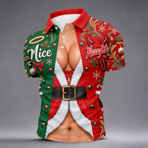 Nice Naughty Busty Santa Christmas Golf Shirt, Golf Polo For Men, Golf Gifts For Men