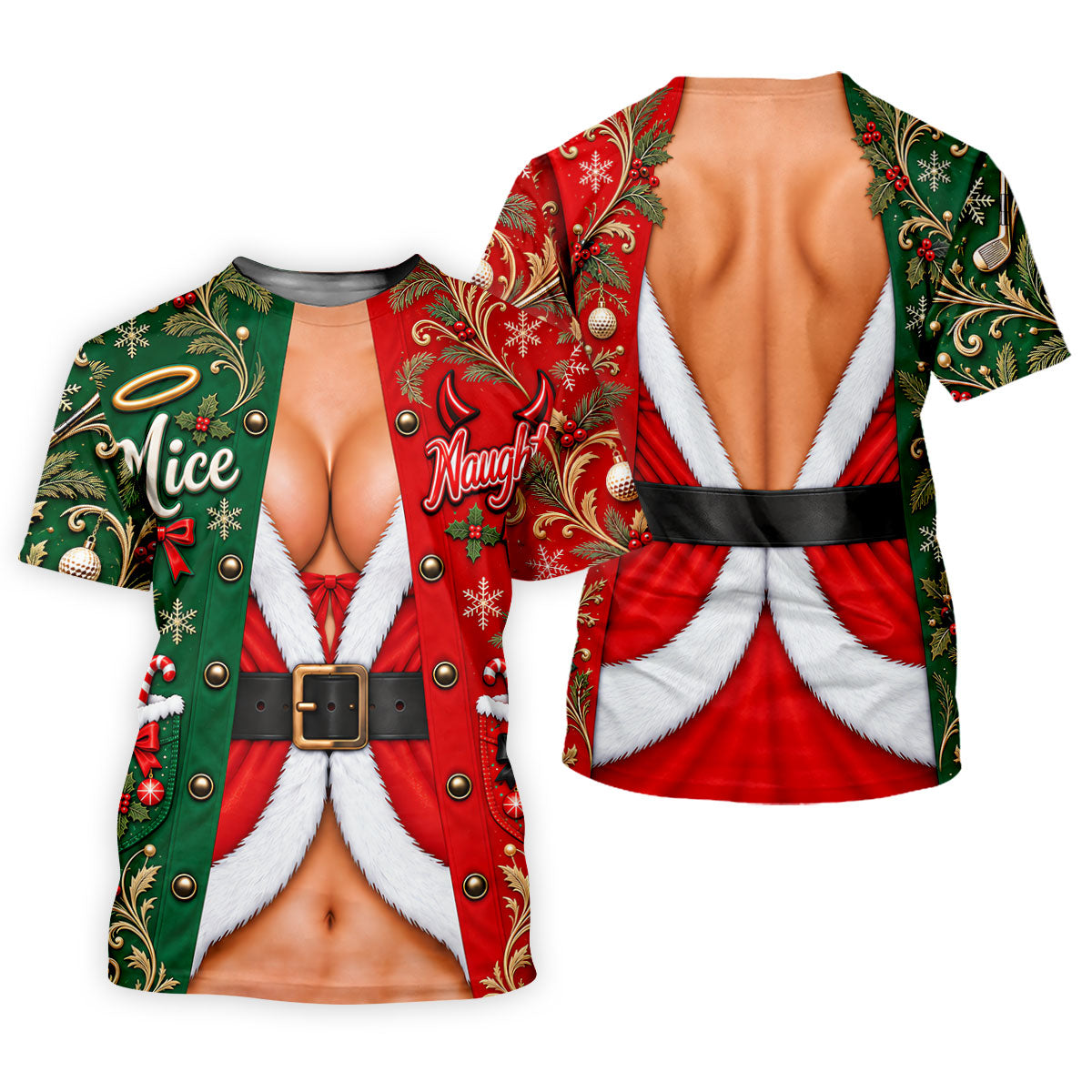 Nice Naughty Busty Santa Christmas Golf Shirt, Womens Golf Tops, Womens Golf Apparel