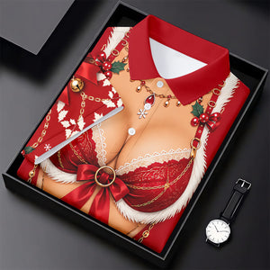 Red Lace Bra Harness Santa Christmas Golf Shirt, Ladies Golf Tops, Womens Golf Shirts
