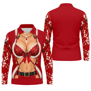 Red Lace Bra Harness Santa Christmas Golf Shirt, Mens Golf Apparel, Golf Polo For Men