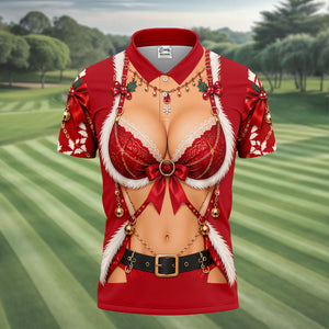 Red Lace Bra Harness Santa Christmas Golf Shirt, Mens Golf Apparel, Golf Polo For Men