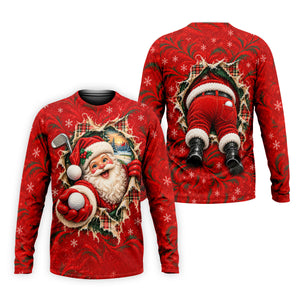 Santa Breaks Through Plaid Christmas Golf Shirt, Golf Gifts For Men, Mens Golf Polo