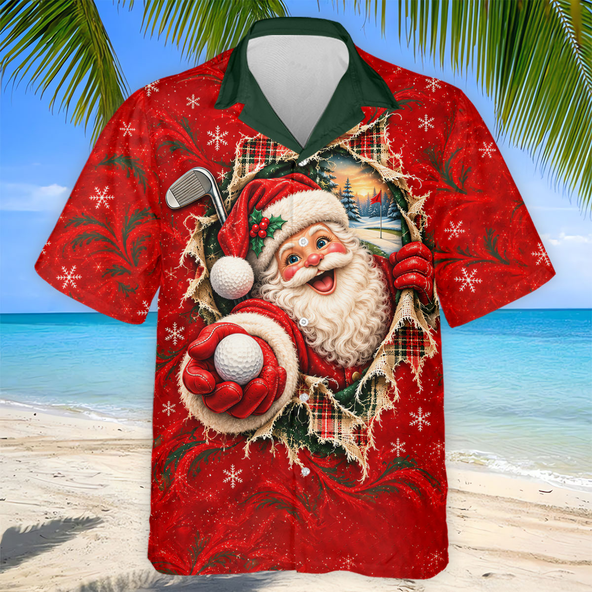 Santa Breaks Through Plaid Christmas Golf Shirt, Golf Gifts For Men, Mens Golf Polo