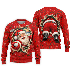 Santa Breaks Through Plaid Christmas Golf Shirt, Golf Gifts For Men, Mens Golf Polo