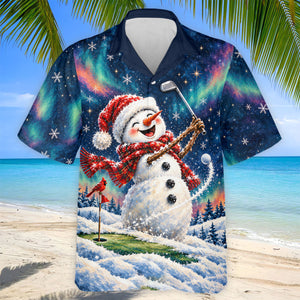 Aurora Snowman Golfer Christmas Golf Shirt, Funny Mens Golf Shirts, Mens Golf Apparel