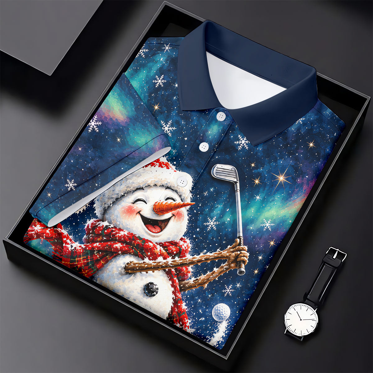 Aurora Snowman Golfer Christmas Golf Shirt, Golf Shirts For Women, Ladies Golf Shirts