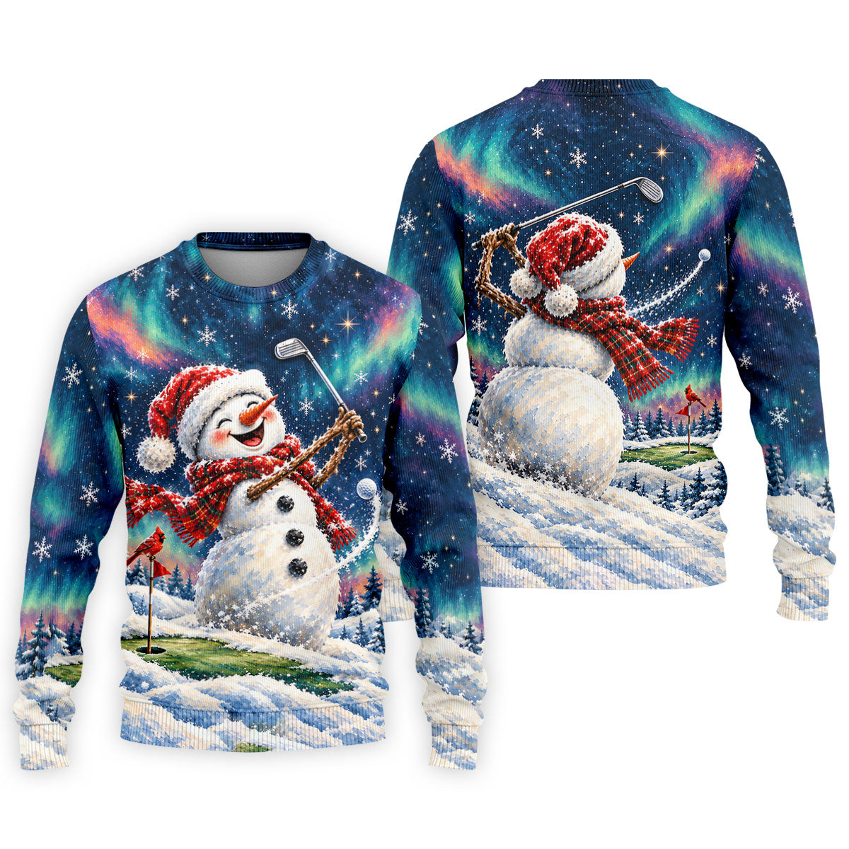 Aurora Snowman Golfer Christmas Golf Shirt, Funny Mens Golf Shirts, Mens Golf Apparel