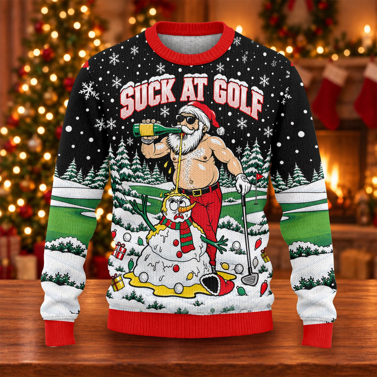 Suck At Golf Santa Beer Ugly Christmas Sweater, Funny Xmas Gift, Christmas Golf Gift