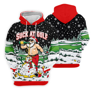 Suck At Golf Santa Beer Christmas Golf Shirt, Womens Golf Shirts, Ladies Golf Apparel