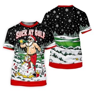 Suck At Golf Santa Beer Christmas Golf Shirt, Funny Mens Golf Shirts, Mens Golf Polo