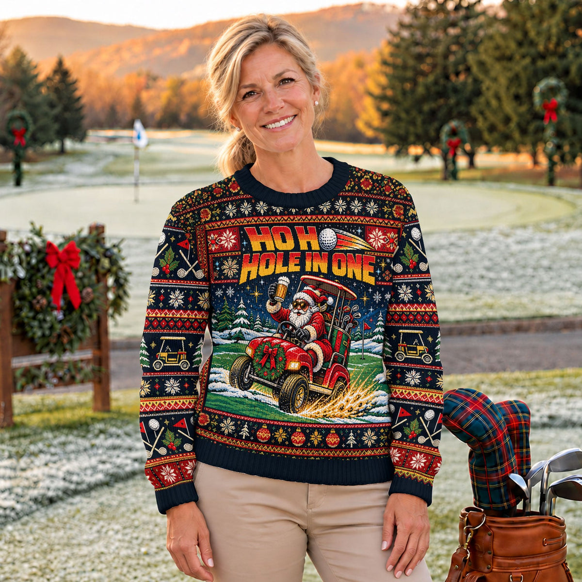 Ho Ho Hole In One Santa Ugly Christmas Sweater, Golf Lover Gifts, Christmas Gifts