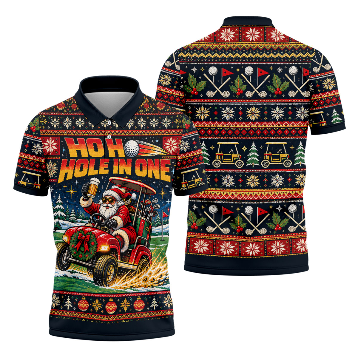 Ho Ho Hole In One Santa Christmas Golf Shirt, Mens Golf Clothing, Mens Golf Shirts