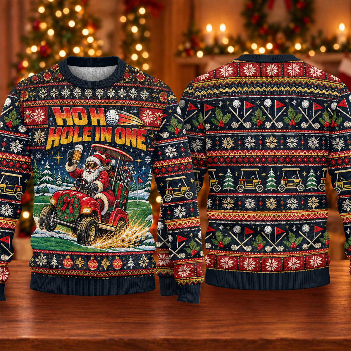 Ho Ho Hole In One Santa Ugly Christmas Sweater, Golf Lover Gifts, Christmas Gifts