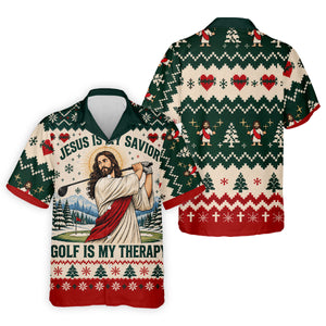 Jesus Savior Golf Therapy Christmas Golf Shirt, Mens Golf Shirts, Mens Golf Apparel