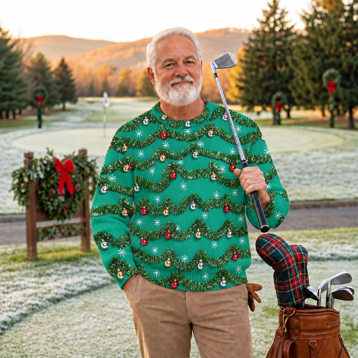 Tinsel Garland Ornaments Ugly Christmas Sweater, Christmas Golf Gift, Christmas Gifts