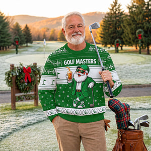 Green Jacket Santa Beer Ugly Christmas Sweater, Christmas Golf Gift, Golf Lover Gifts