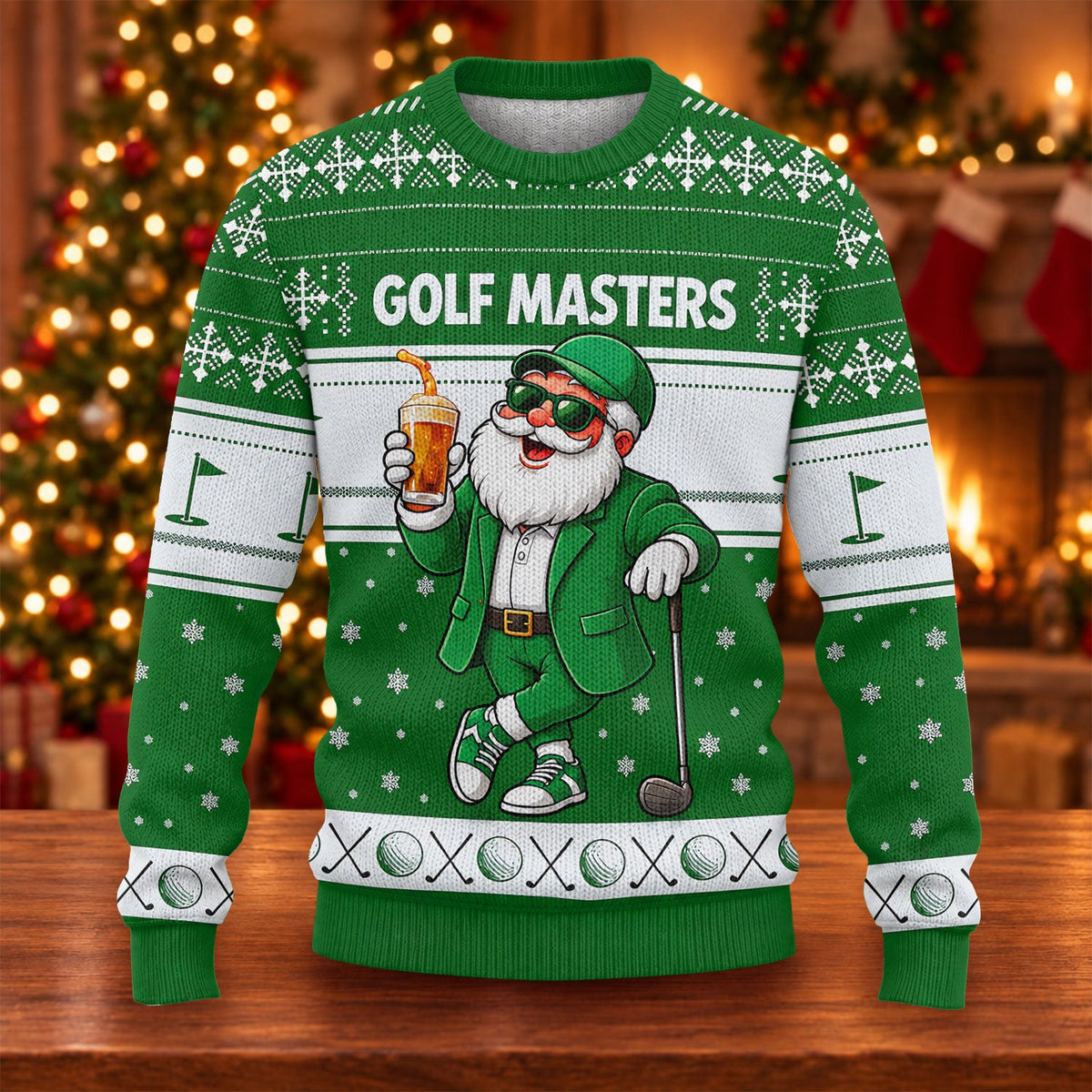 Green Jacket Santa Beer Ugly Christmas Sweater, Christmas Golf Gift, Golf Lover Gifts