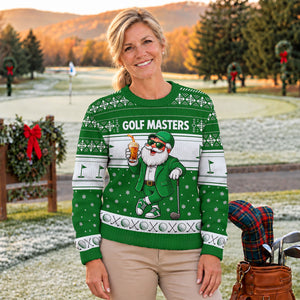 Green Jacket Santa Beer Ugly Christmas Sweater, Christmas Golf Gift, Golf Lover Gifts