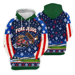 Fore Jesus Eagle Flag Christmas Golf Shirt, Womens Golf Clothing, Womens Golf Apparel