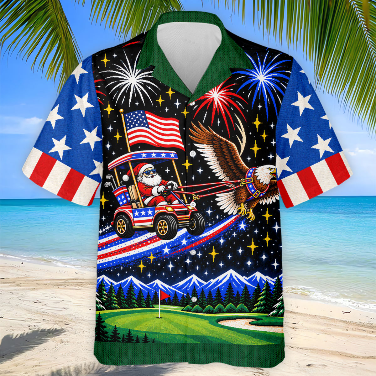 Eagle Santa Golf Cart Christmas Golf Shirt, Golf Polo For Men, Funny Mens Golf Shirts