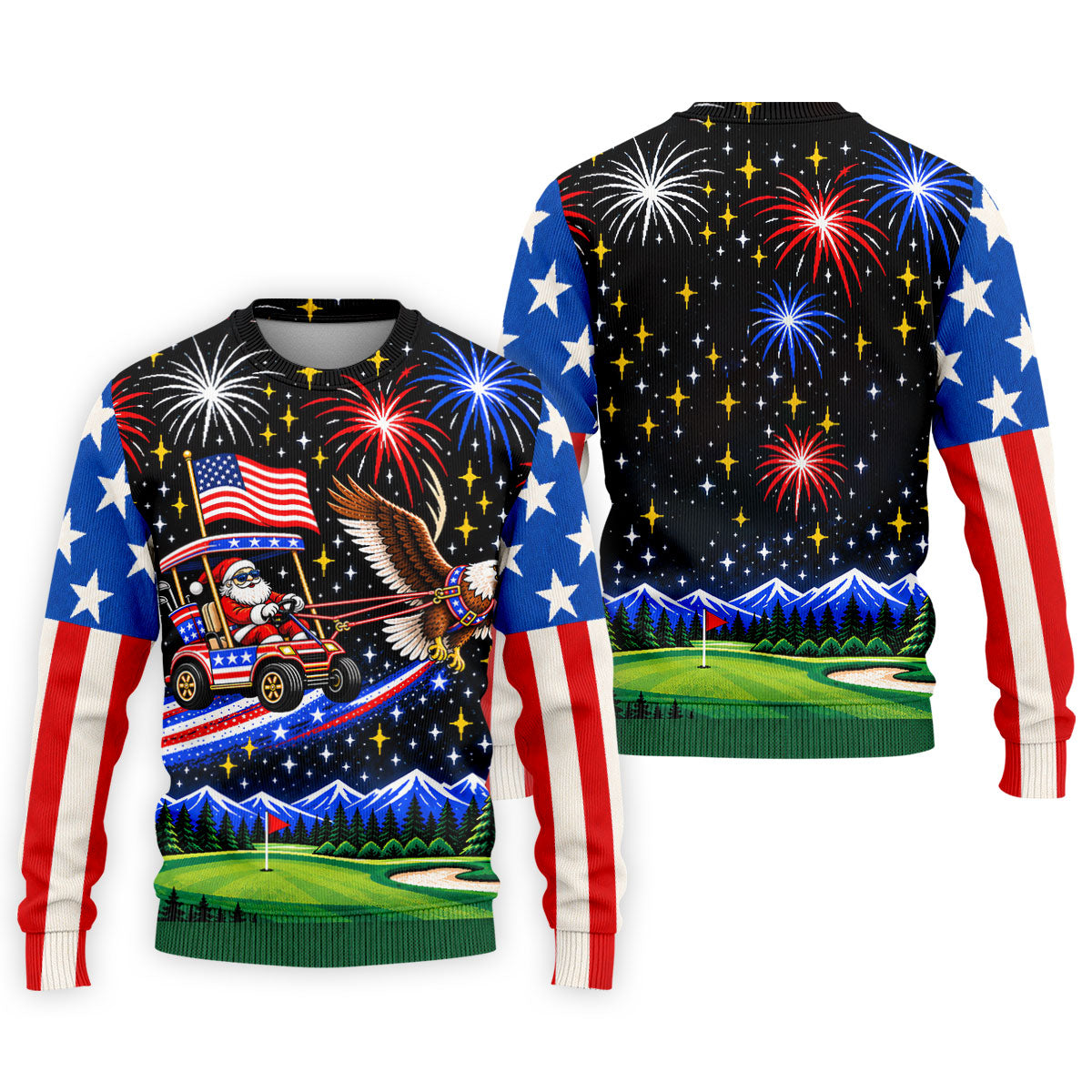Eagle Santa Golf Cart Christmas Golf Shirt, Golf Polo For Men, Funny Mens Golf Shirts