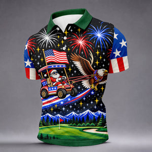 Eagle Santa Golf Cart Christmas Golf Shirt, Golf Polo For Men, Funny Mens Golf Shirts