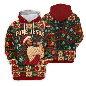 Fore Jesus Santa Hat Christmas Golf Shirt, Golf Shirts For Women, Womens Golf Shirts