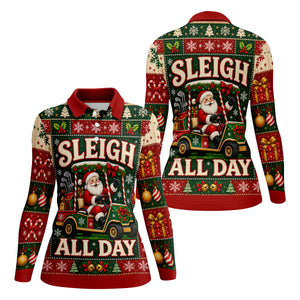 Sleigh All Day Santa Christmas Golf Shirt, Womens Golf Clothing, Golf Gifts For Women