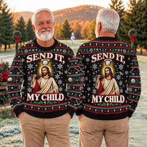 Send It Golf Halo Jesus Ugly Christmas Sweater, Ugly Sweater Party, Golf Lover Gifts