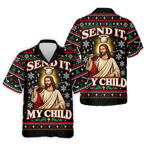 Send It Golf Halo Jesus Christmas Golf Shirt, Mens Golf Apparel, Golf Gifts For Men