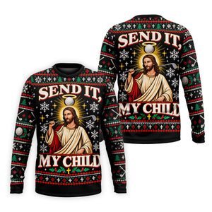 Send It Golf Halo Jesus Christmas Golf Shirt, Mens Golf Apparel, Golf Gifts For Men