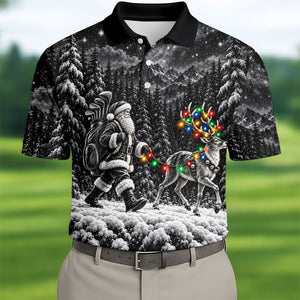 Santa Reindeer Lights Christmas Golf Shirt, Golf Polo For Men, Funny Mens Golf Shirts
