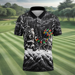 Santa Reindeer Lights Christmas Golf Shirt, Golf Polo For Men, Funny Mens Golf Shirts