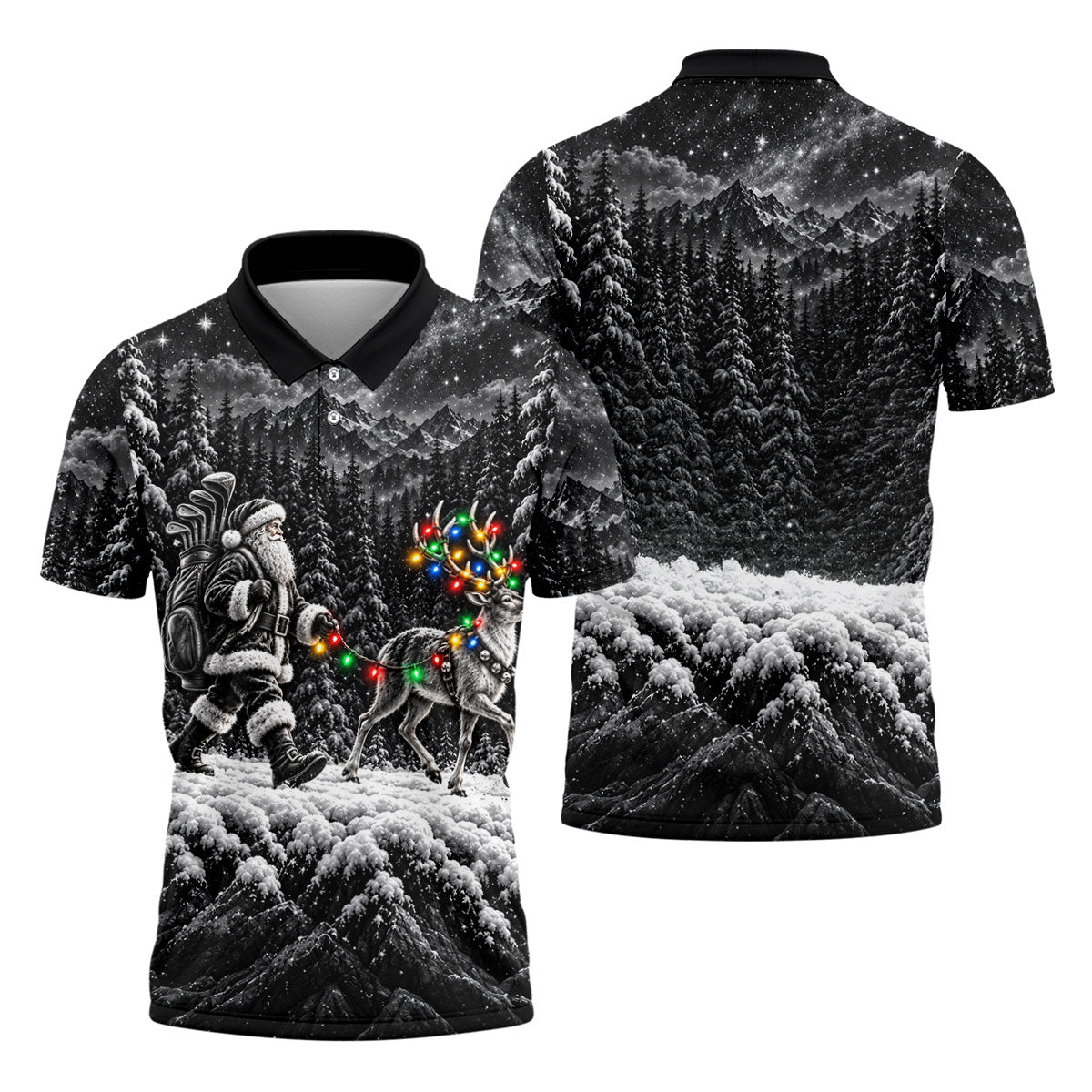 Santa Reindeer Lights Christmas Golf Shirt, Golf Polo For Men, Funny Mens Golf Shirts
