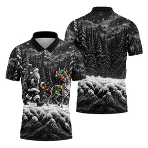 Santa Reindeer Lights Christmas Golf Shirt, Golf Polo For Men, Funny Mens Golf Shirts