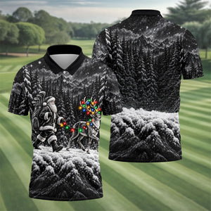 Santa Reindeer Lights Christmas Golf Shirt, Golf Polo For Men, Funny Mens Golf Shirts