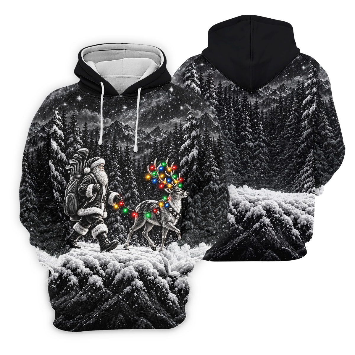 Santa Reindeer Lights Christmas Golf Shirt, Golf Polo For Men, Funny Mens Golf Shirts