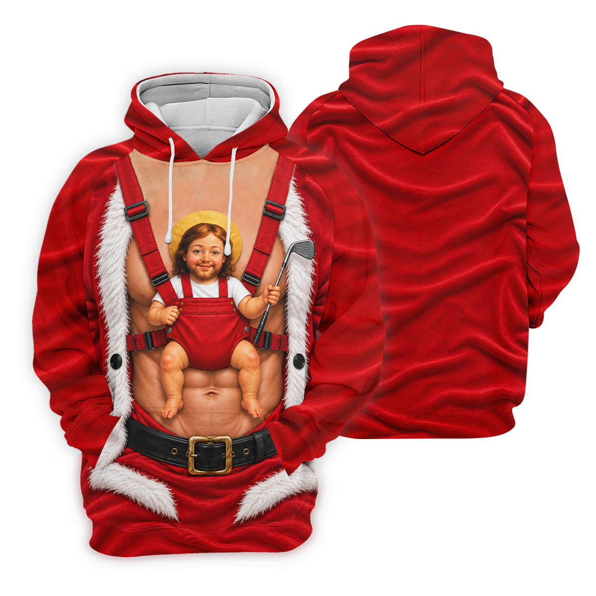 Santa Abs Baby Carrier Christmas Golf Shirt, Golf Shirts For Women, Womens Golf Tops