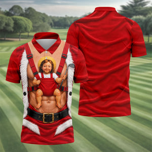 Santa Abs Baby Carrier Christmas Golf Shirt, Mens Golf Clothing, Golf Shirts For Men