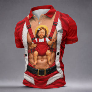 Santa Abs Baby Carrier Christmas Golf Shirt, Mens Golf Clothing, Golf Shirts For Men
