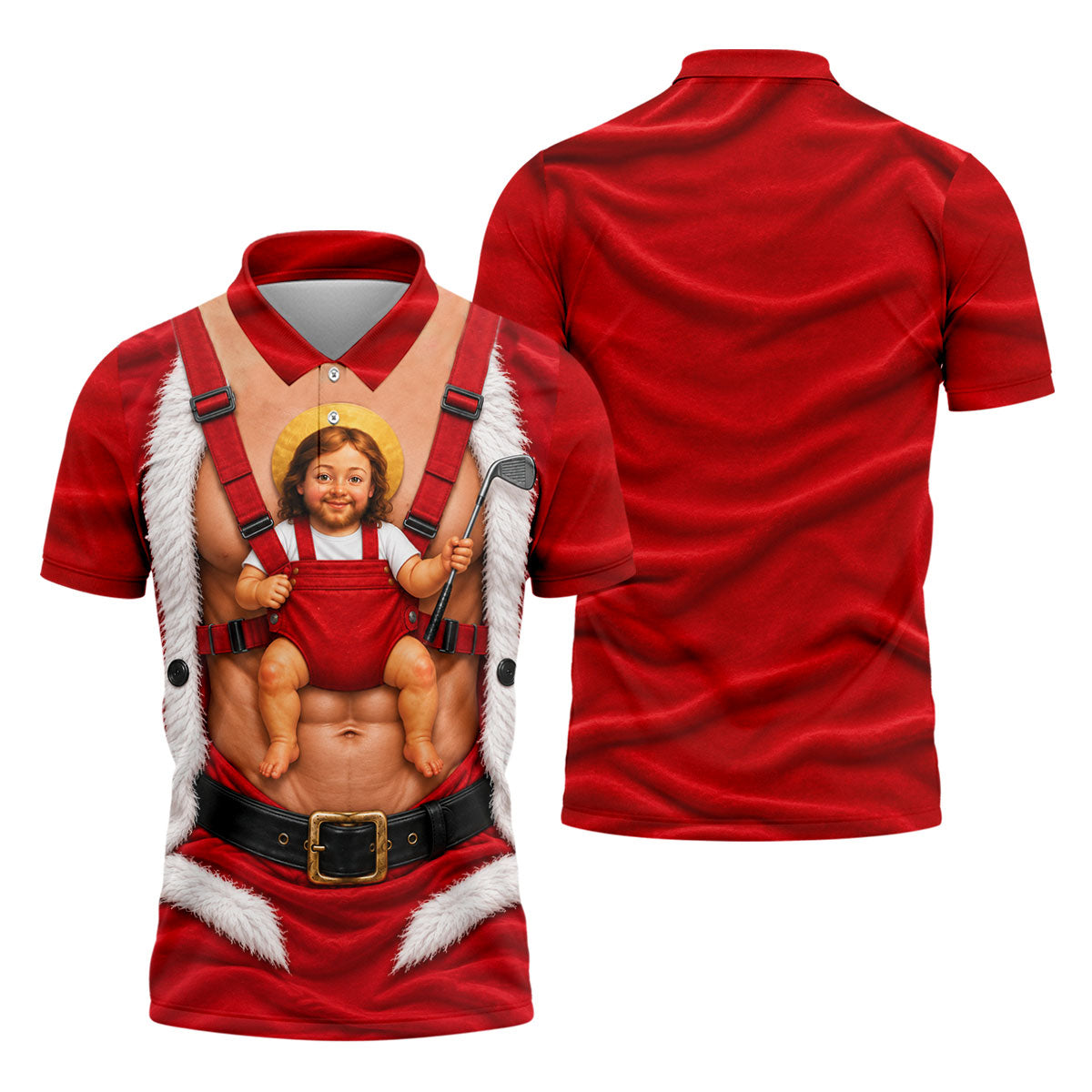 Santa Abs Baby Carrier Christmas Golf Shirt, Mens Golf Clothing, Golf Shirts For Men