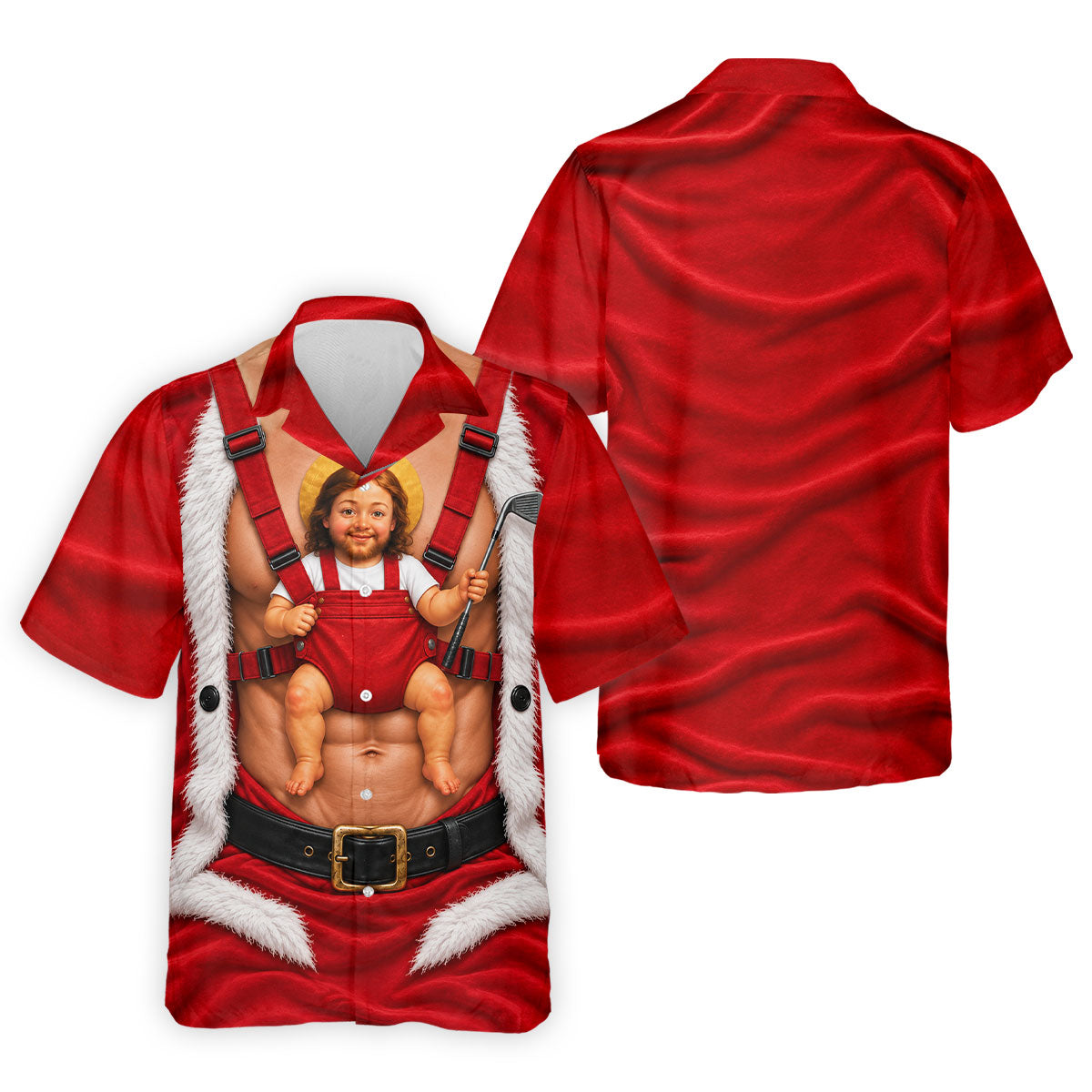 Santa Abs Baby Carrier Christmas Golf Shirt, Mens Golf Clothing, Golf Shirts For Men