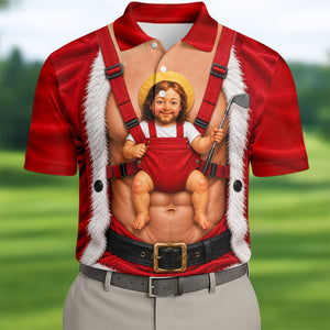 Santa Abs Baby Carrier Christmas Golf Shirt, Mens Golf Clothing, Golf Shirts For Men