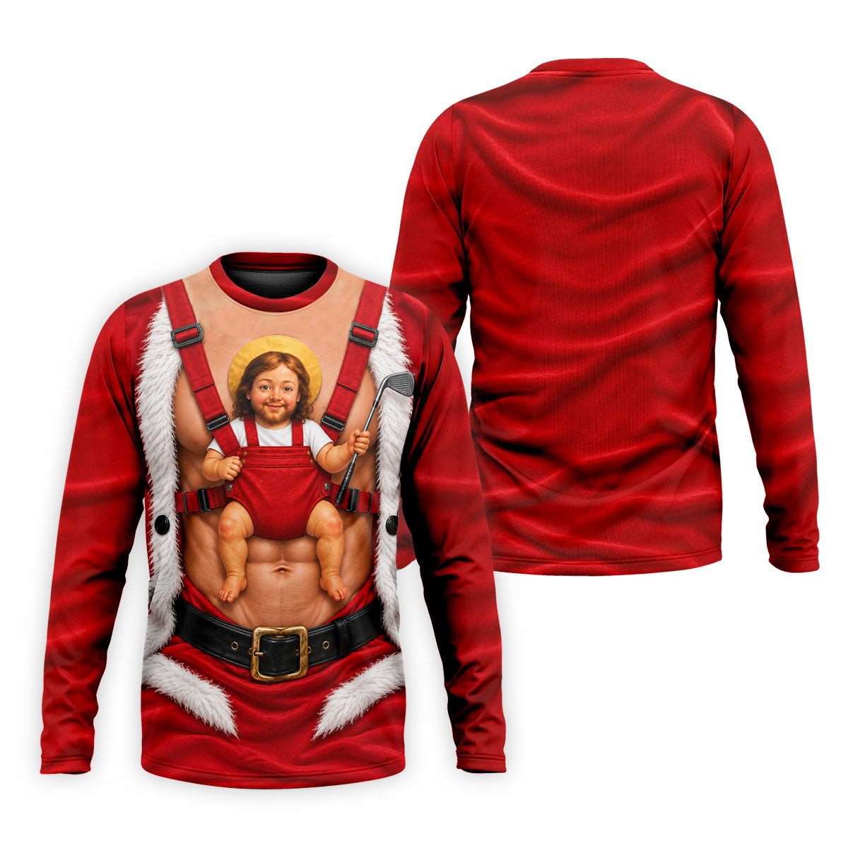 Santa Abs Baby Carrier Christmas Golf Shirt, Mens Golf Clothing, Golf Shirts For Men